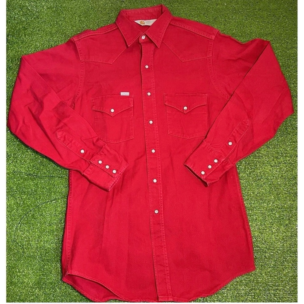 Vintage Carhartt Shirt MD Red Heavy Canvas Pearl Snap Carhartt Work Shirt Rugged